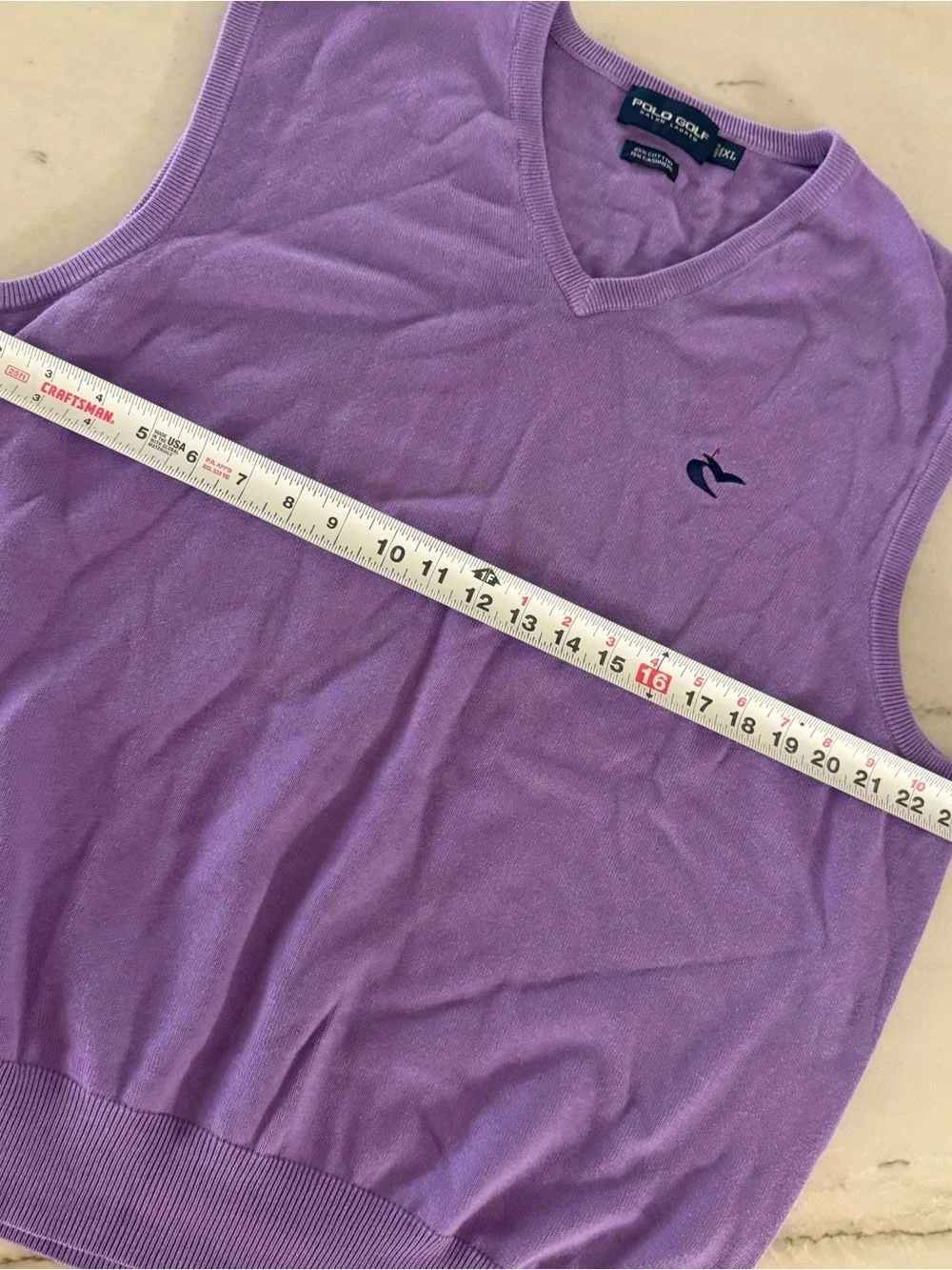 Polo Golf Ralph Lauren Vest Shirt Mens XL Purple Cotton Cashmere Golf Pocono